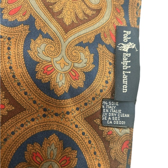 Polo by Ralph Lauren Brown and Blue Paisley Oblong Silk Scarf - Picture 2 of 4